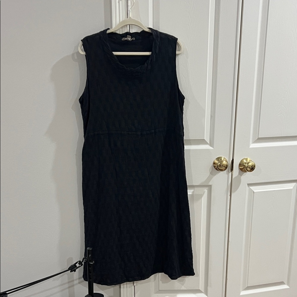 Flax Black Textured Midi Linen Dress